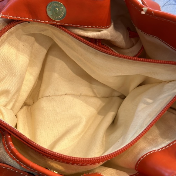 Francesco Biasia Cream & Tan Striped Canvas Bag with Orange Leather Trim - Picture 14 of 15